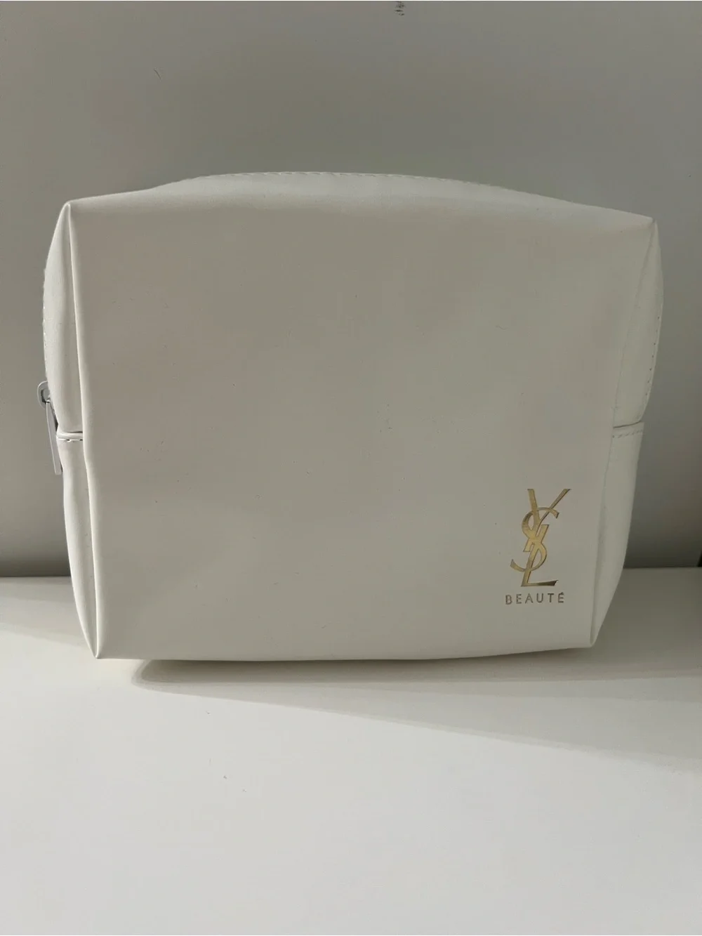 YSL Beauty white Cosmetic Pouch with Gold Logo